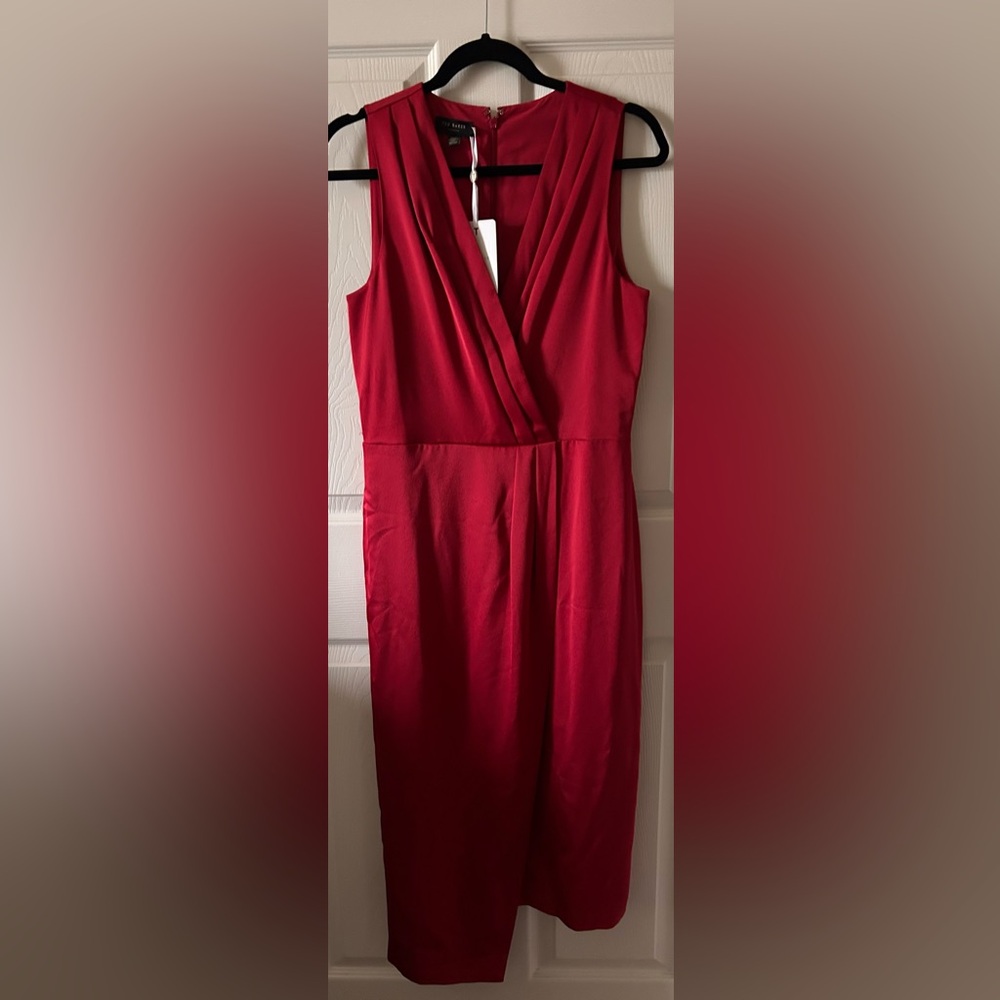 Ted Baker Womens Chrisey Red Fix-Wrap Dress Size 8 (3) *No Sash* New with tags - Picture 3 of 11